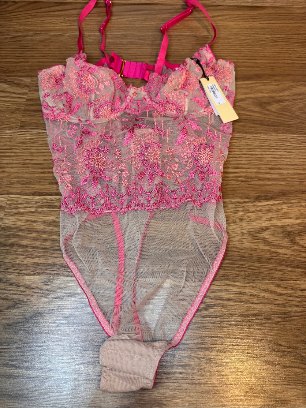 Cosabella Women's Pink Usha Lace Thong-Back Teddy Bodysuit Size 3 Med NWT